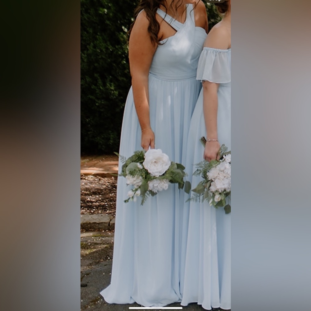 Azazie Sky Blue A-Line High cross neck Bridesmaids dress - Picture 2 of 6